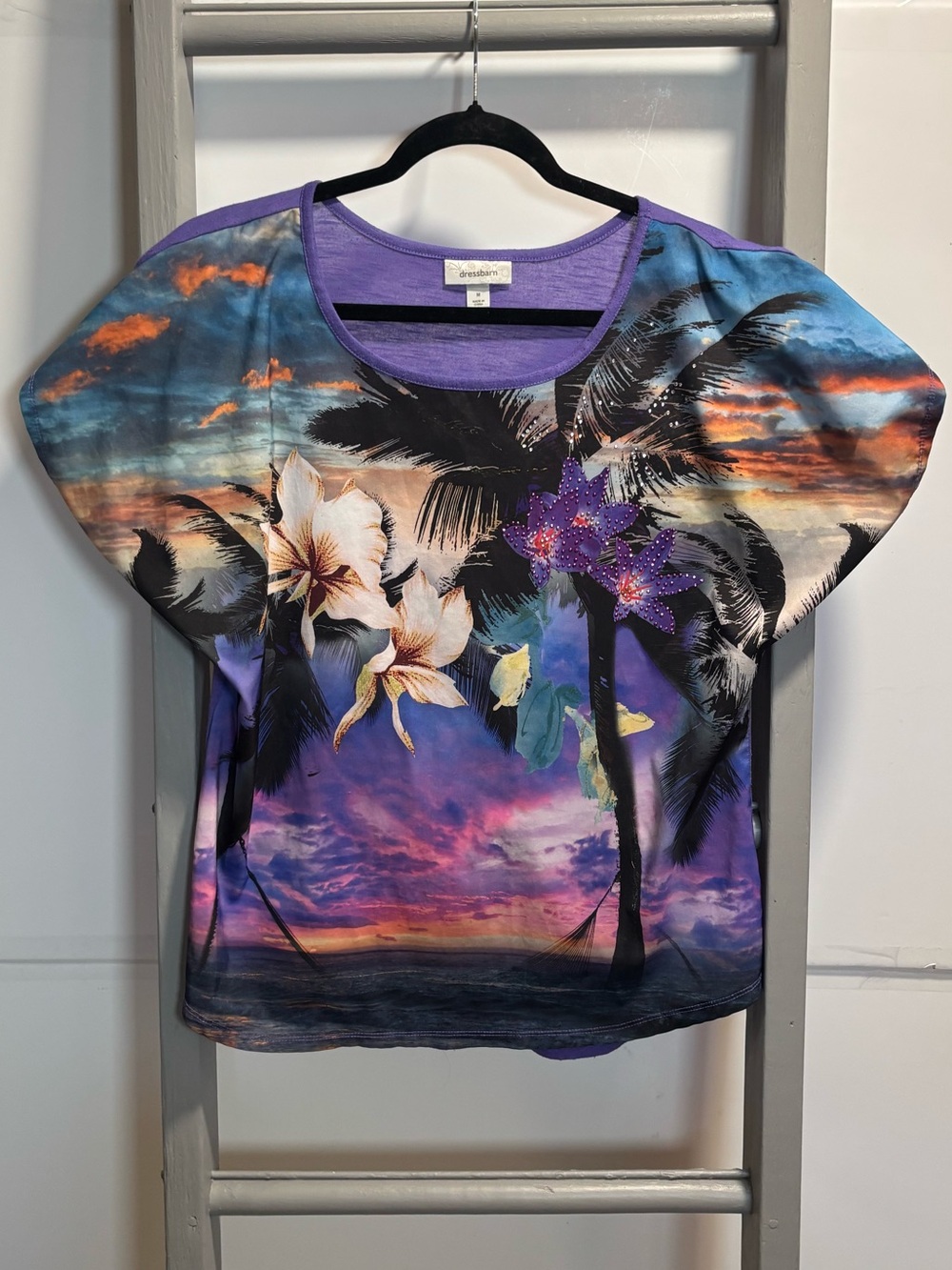 Med vintage dressbarn Tropical Sunset Floral tee, bling, retro, 80’s, mall core